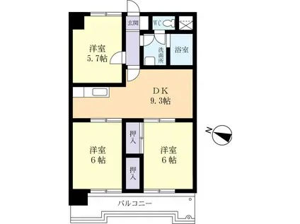 プレヴュー吾妻(3DK/3階)の間取り写真