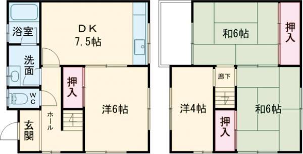 竹田メゾネット(4DK/1階)の間取り写真