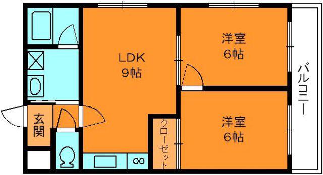 パール香芝(2LDK/3階)の間取り写真