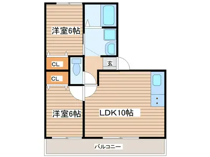 ハイカムールB棟(2LDK/1階)の間取り写真