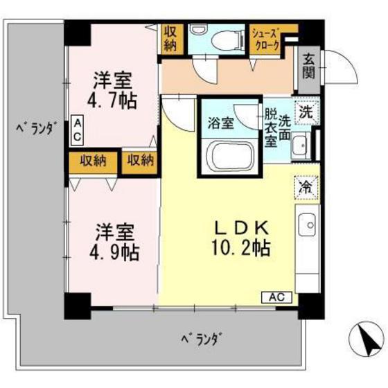 HOUSE TAGAWA(2LDK/4階)の間取り写真