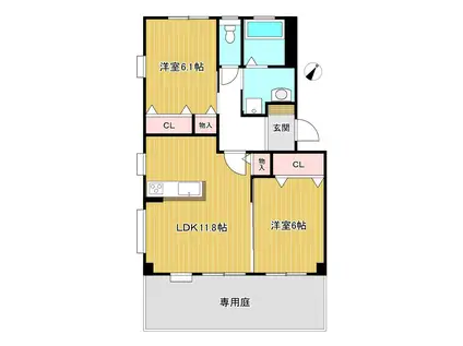 フォブール津森D棟(2LDK/1階)の間取り写真