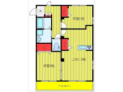 スマイル若木I(2LDK/2階)の間取り写真