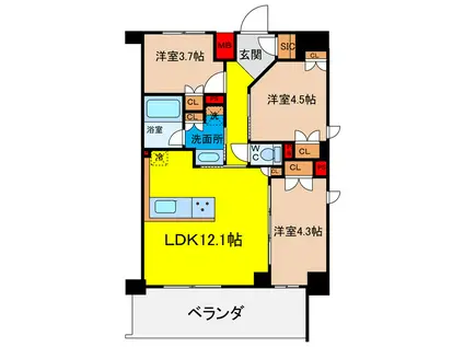 ザ・パークハビオ谷町六丁目テラス(3LDK/13階)の間取り写真