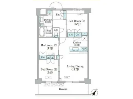 NIIYA平和台(3LDK/2階)の間取り写真