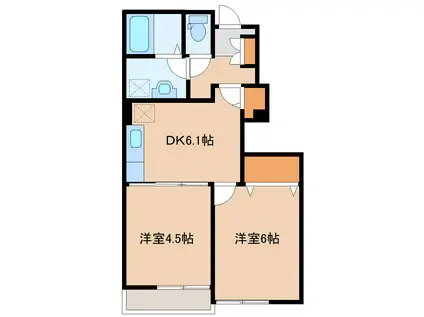 ウインドアヴェニューアカイダB(2DK/1階)の間取り写真