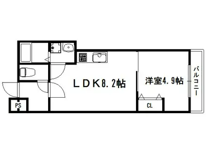 CASA WOOD 丹波橋(1LDK/3階)の間取り写真
