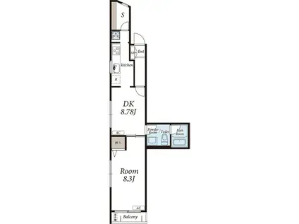 室内リフォーム物件(1DK/4階)の間取り写真