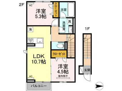 クレスト黄金町(2LDK/2階)の間取り写真