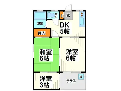 和恒ハイツ(3DK/1階)の間取り写真