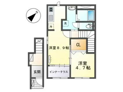 サンビラーゼウエスト(1LDK/2階)の間取り写真