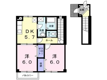 エトワール八尾II(2DK/2階)の間取り写真