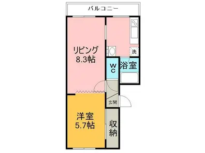 コーポリバーサイド(1LDK/3階)の間取り写真