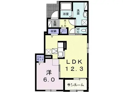 ＪＲ予讃線 伊予寒川駅 徒歩27分 2階建 築6年(1LDK/1階)の間取り写真