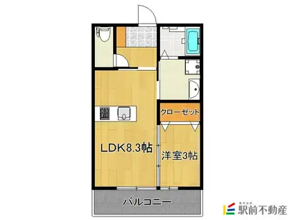 PEACE柳川2(1LDK/1階)の間取り写真