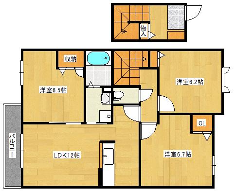 フラットスクエア庚午北(3LDK/2階)の間取り写真