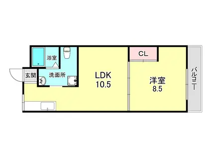 箕面ハイツ 南棟(1LDK/2階)の間取り写真
