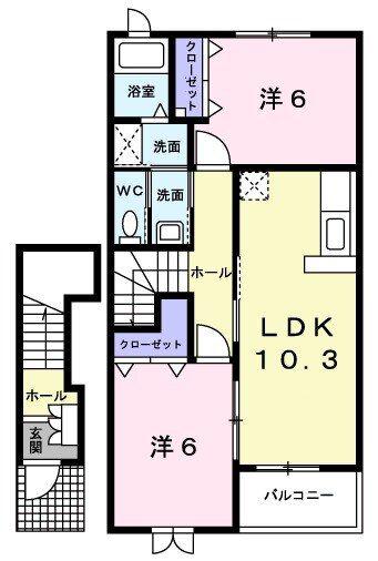 ブルーマーリン B(2LDK/2階)の間取り写真
