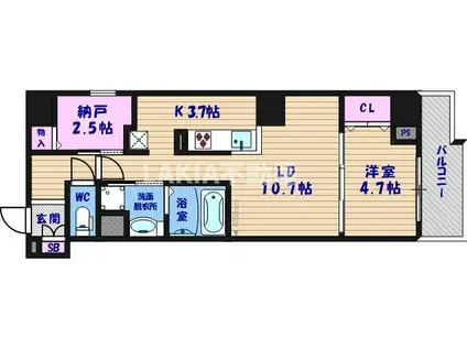 CALMTREE上町台(1LDK/5階)の間取り写真