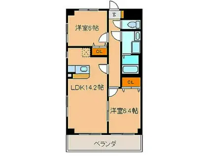 フレイア河原(2LDK/3階)の間取り写真