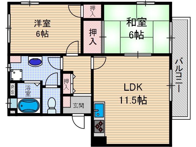 メゾンヴィータ(2LDK/1階)の間取り写真