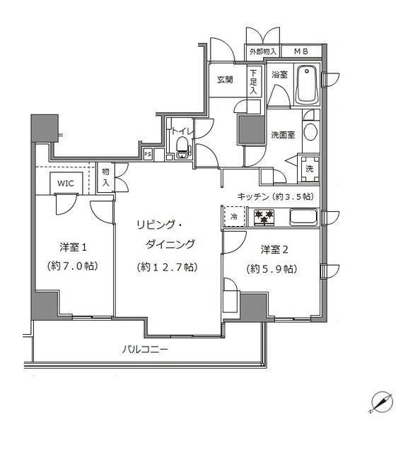 ソプラタワー(2LDK/7階)の間取り写真
