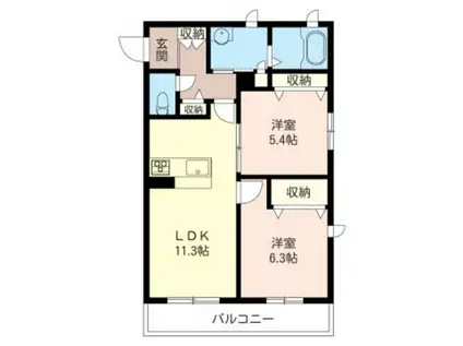 フレア・オダサガ(2LDK/3階)の間取り写真