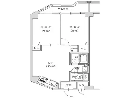第6柴田ビル(2LDK/7階)の間取り写真