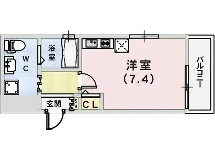 ワコーレヴィータ神戸中山手(1K/2階)の間取り写真
