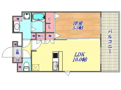 プレサンスKOBEティアラ(1LDK/9階)の間取り写真