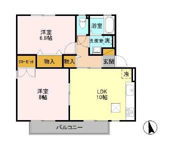 スプリングパーク横田E(2LDK/2階)の間取り写真