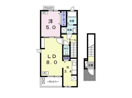 ランコント若福A(1LDK/2階)の間取り写真