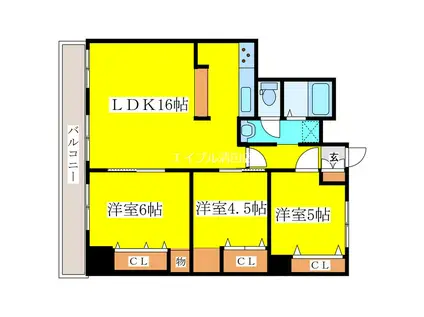 ターミナルハイツ大谷地(3LDK/5階)の間取り写真