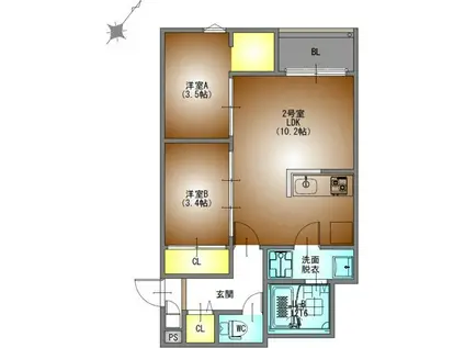 REGALESTルミナス黄金(2LDK/3階)の間取り写真
