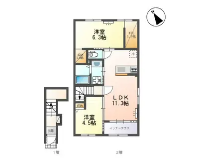 ひたちなか市足崎字原 アパートII期(2LDK/2階)の間取り写真