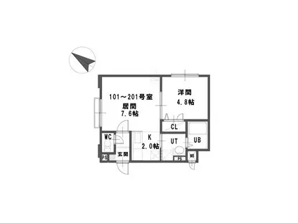 ルミエール栄通南(1LDK/1階)の間取り写真