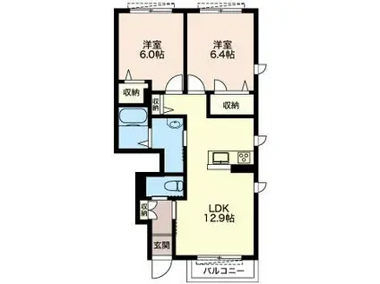 アザレア II(2LDK/1階)の間取り写真