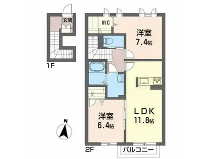 シャーメゾンオークパーク(2LDK/2階)の間取り写真