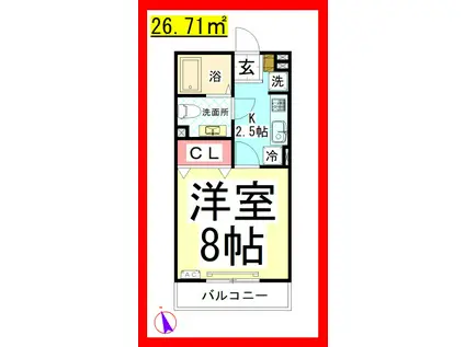 DL プランドールB (1K/1階)の間取り写真