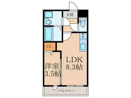 HARU東ヶ丘(1LDK/2階)の間取り写真