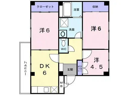 カトレアハイム(3DK/1階)の間取り写真