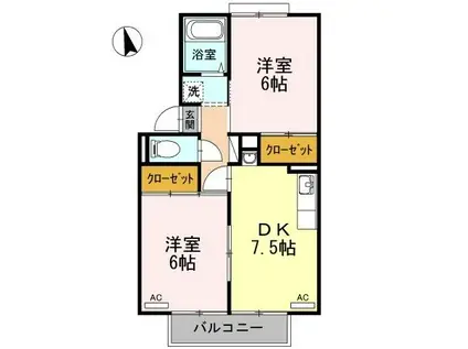 ウエストハイツ屋島B棟(2DK/2階)の間取り写真