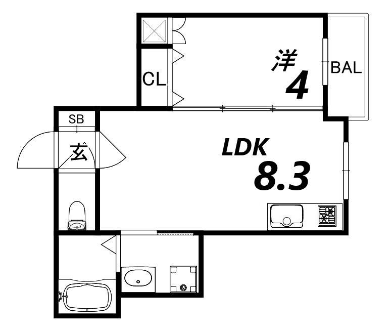 アーク神戸湊川(1LDK/2階)の間取り写真