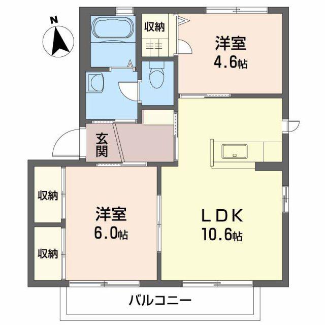 バリュージュ萌芽 D棟(2LDK/1階)の間取り写真
