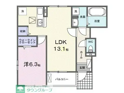 ヒカルサ久喜 スクエア(1LDK/1階)の間取り写真