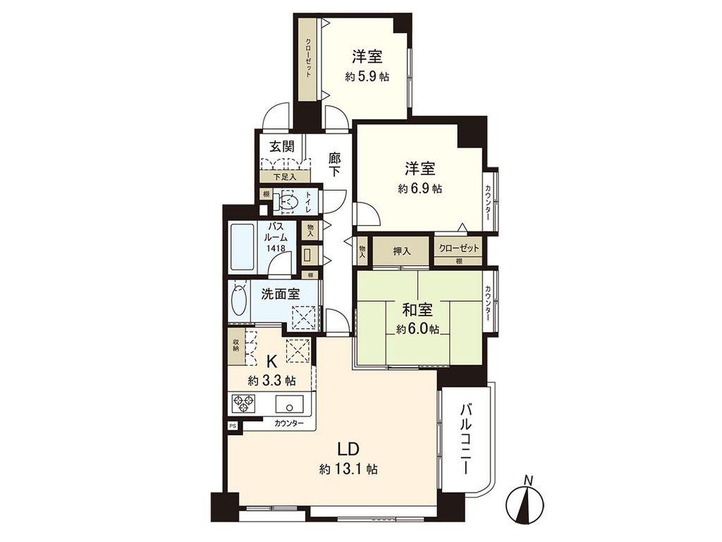 クリオ旭ヶ丘弐番館(3LDK/5階)の間取り写真