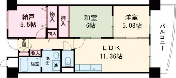 グリーンサイド鶴見(2LDK/6階)の間取り写真