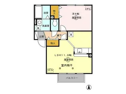 グリーンカースルB 平柳町(1LDK/2階)の間取り写真