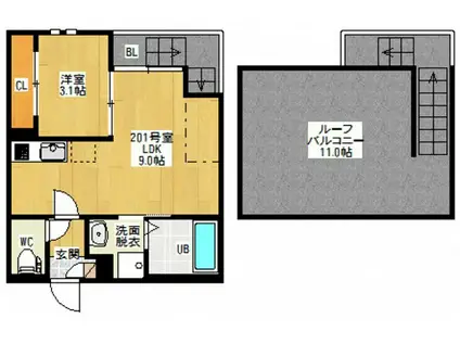 GRANDTIC 中筋(1LDK/2階)の間取り写真