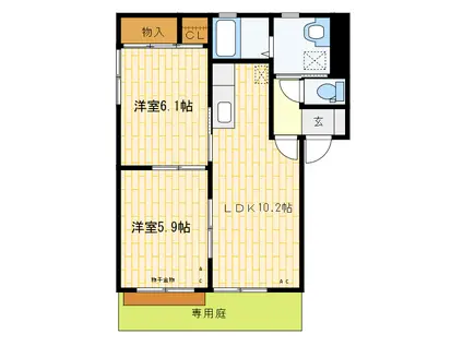 グリーン岡D(2LDK/1階)の間取り写真